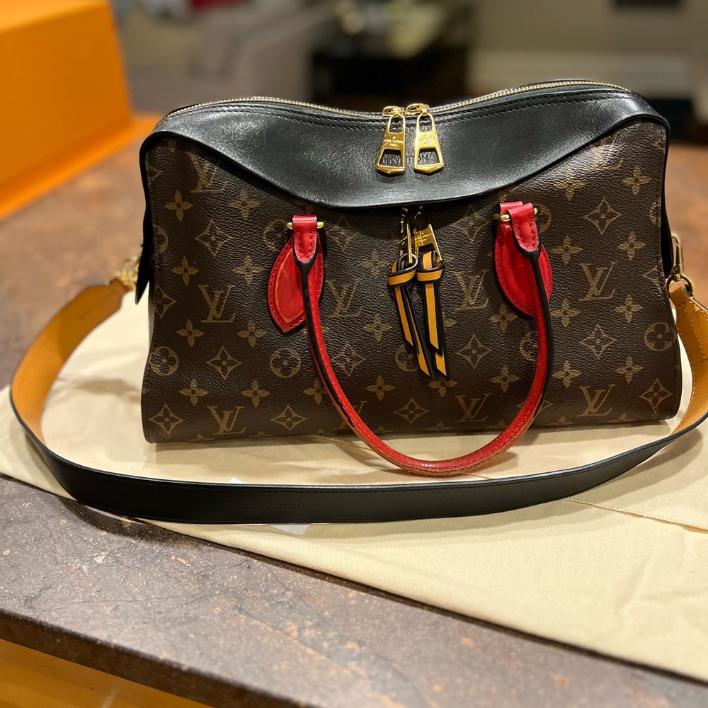 Louis Vuitton Monogram Tuileries Handbag Red/Black/Signature Brown